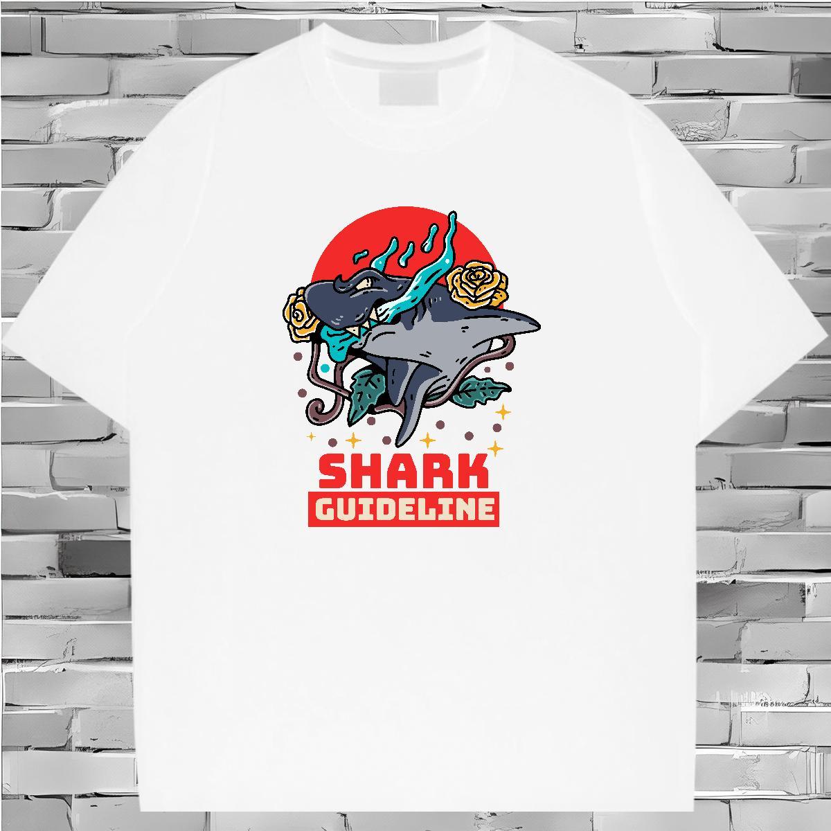 2024 T-Shirts for Men 230g Cotton shark Hip Hop Wear Short Sleeve Soft Loose Fit Couples T Shirts Custom Cartoon