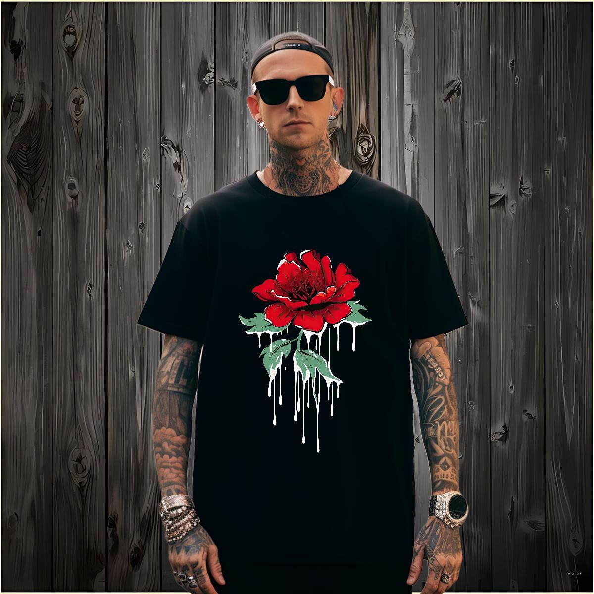 T-Shirts for Men 100% Cotton 230g ROSE Street Casual Pure Cotton Custom Cartoon Men Tshirts Free Shipping Comfortable Tees
