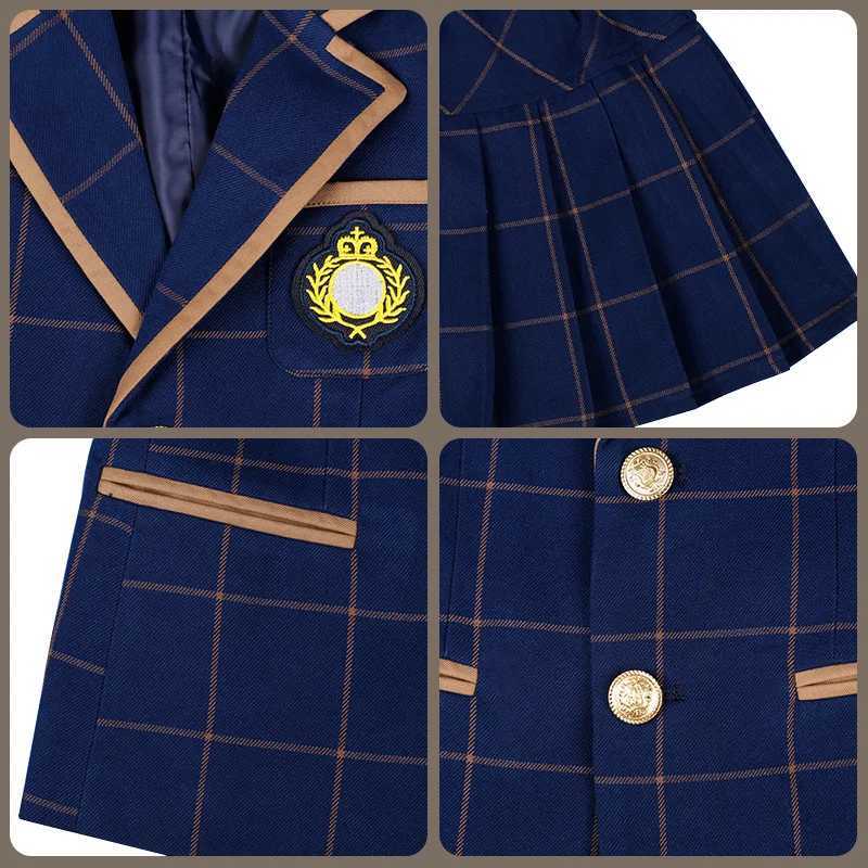 Suits Childrens British Style School Uniforms Suit Set Boys Girls Plaid Jacket Pants Tie Outfit Kids Performance Chorus Costume