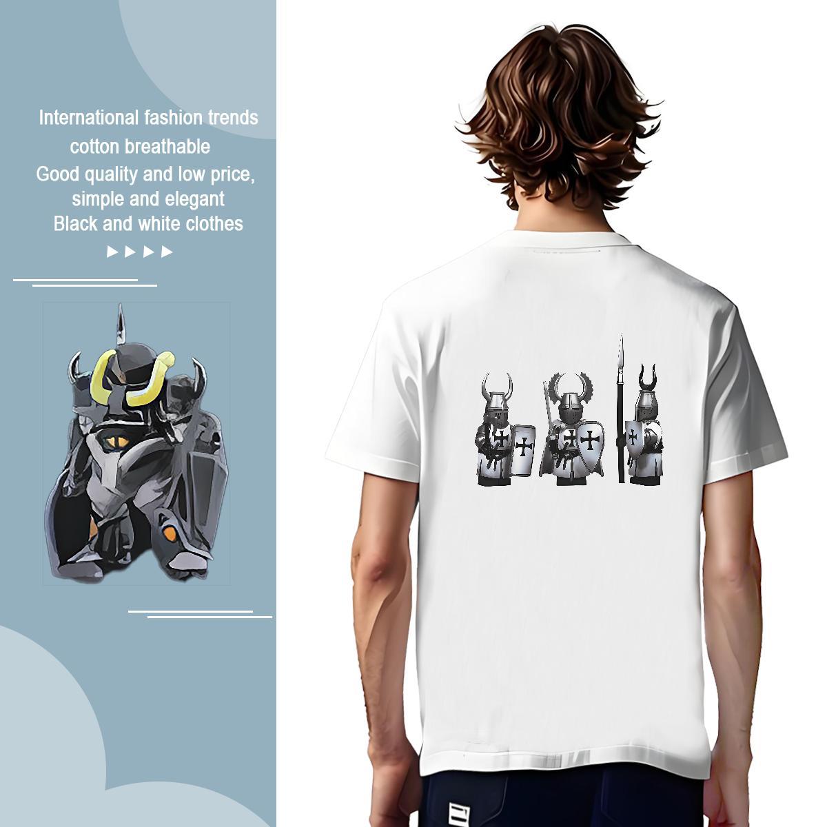 Mens T Shirts 100% Cotton 230g knight Daily Outfit Round Neck Short Sleeve DIY Printed Men Tops Tees 2024 Popular Tees Shirts