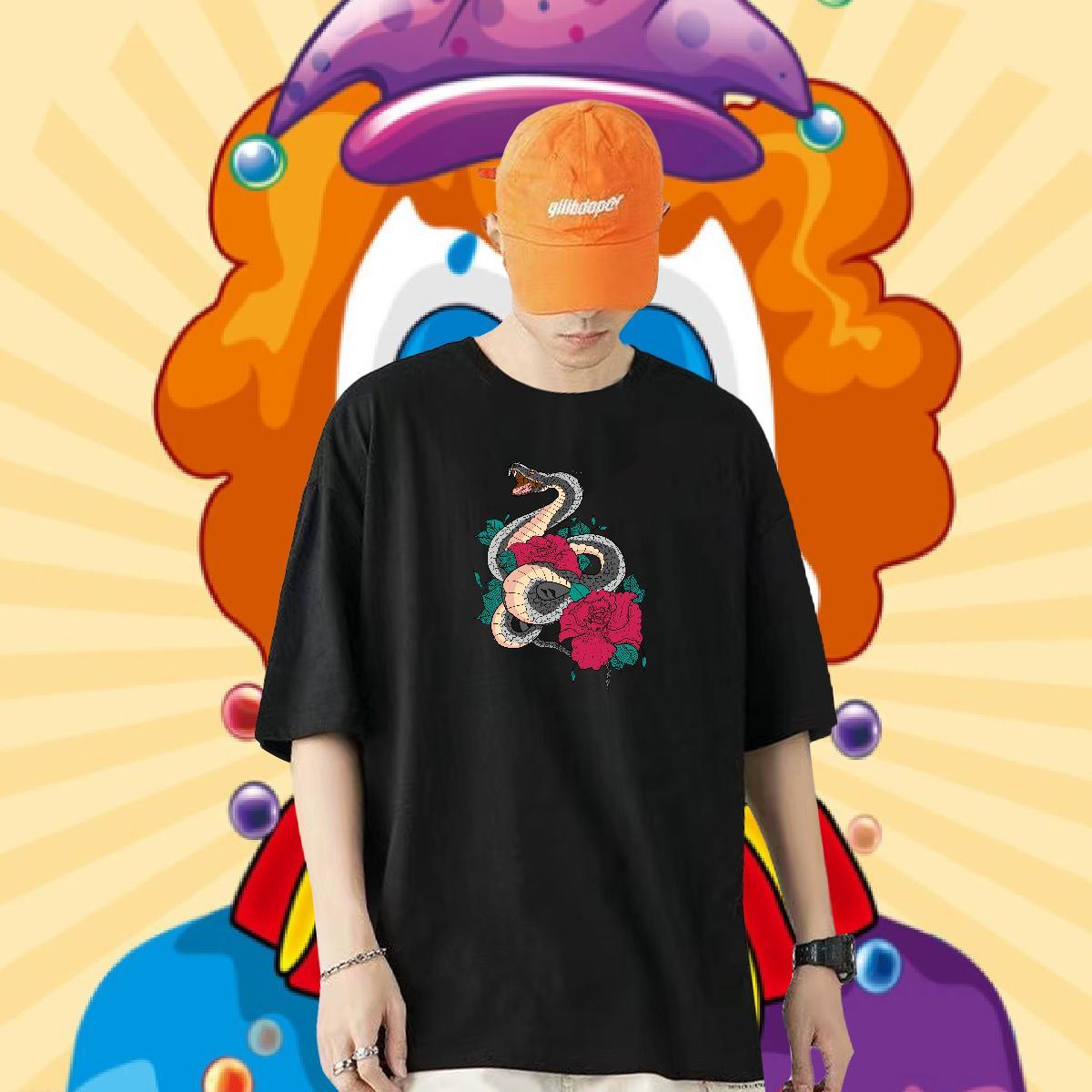 DIY T Shirt For Man 230g Cotton snake Street Wear Clothes Breathable Crew Neck Cool Design Tshirt for Man Woman Black Oversized