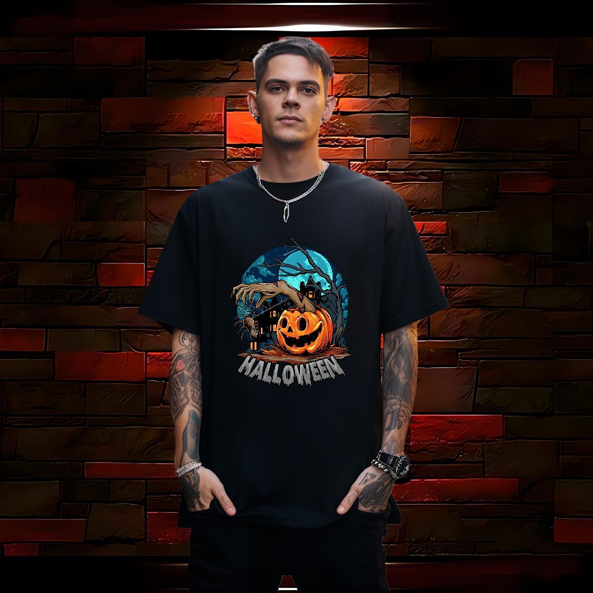 T Shirts Men 230g Pure Cotton Halloween Sports Casual Round Neck Short Sleeve Custom Print Plus Size Men Tshirts Wholesale Unisex Tops