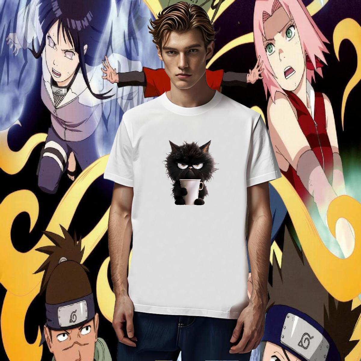 Fashion T Shirt For Man 230g Pure Cotton cat Casual Daily Wear Tees Round Neck Short Sleeve Soft Men Clothes T-Shirt DIY Printed