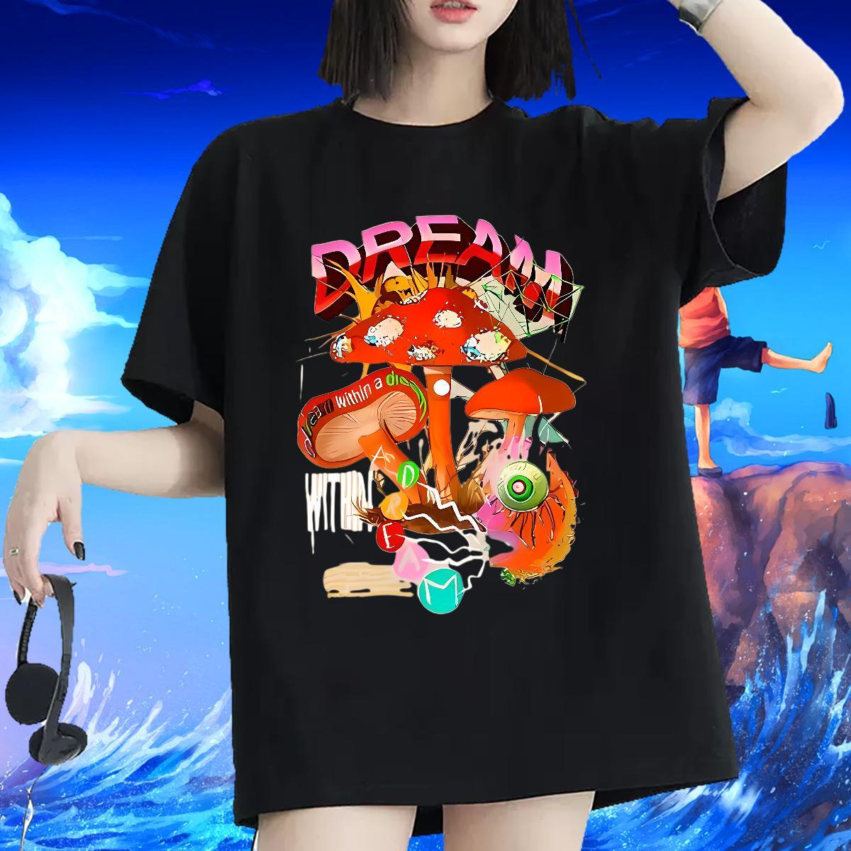 Popular Woman T Shirts Breathable Crew Neck Tshirt for Man Woman Custom Print Plus Size mushroom Casual Beach 230g Pure Cotton 2024 DIY Clothes