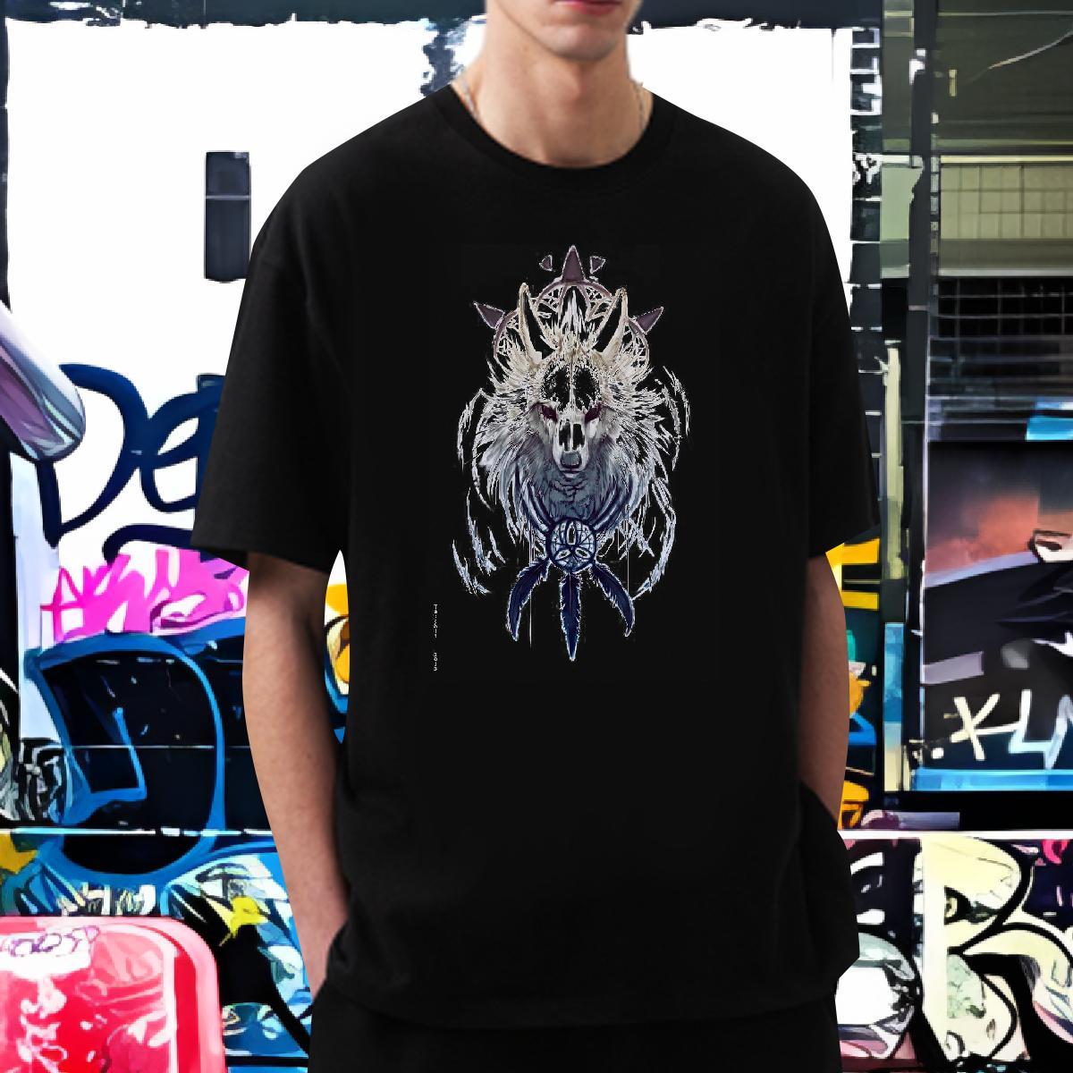 T Shirts Men 230g Cotton wolf Hip Hop Short Sleeve Soft Black White Men Tops Tees Free Shipping Popular Clothings