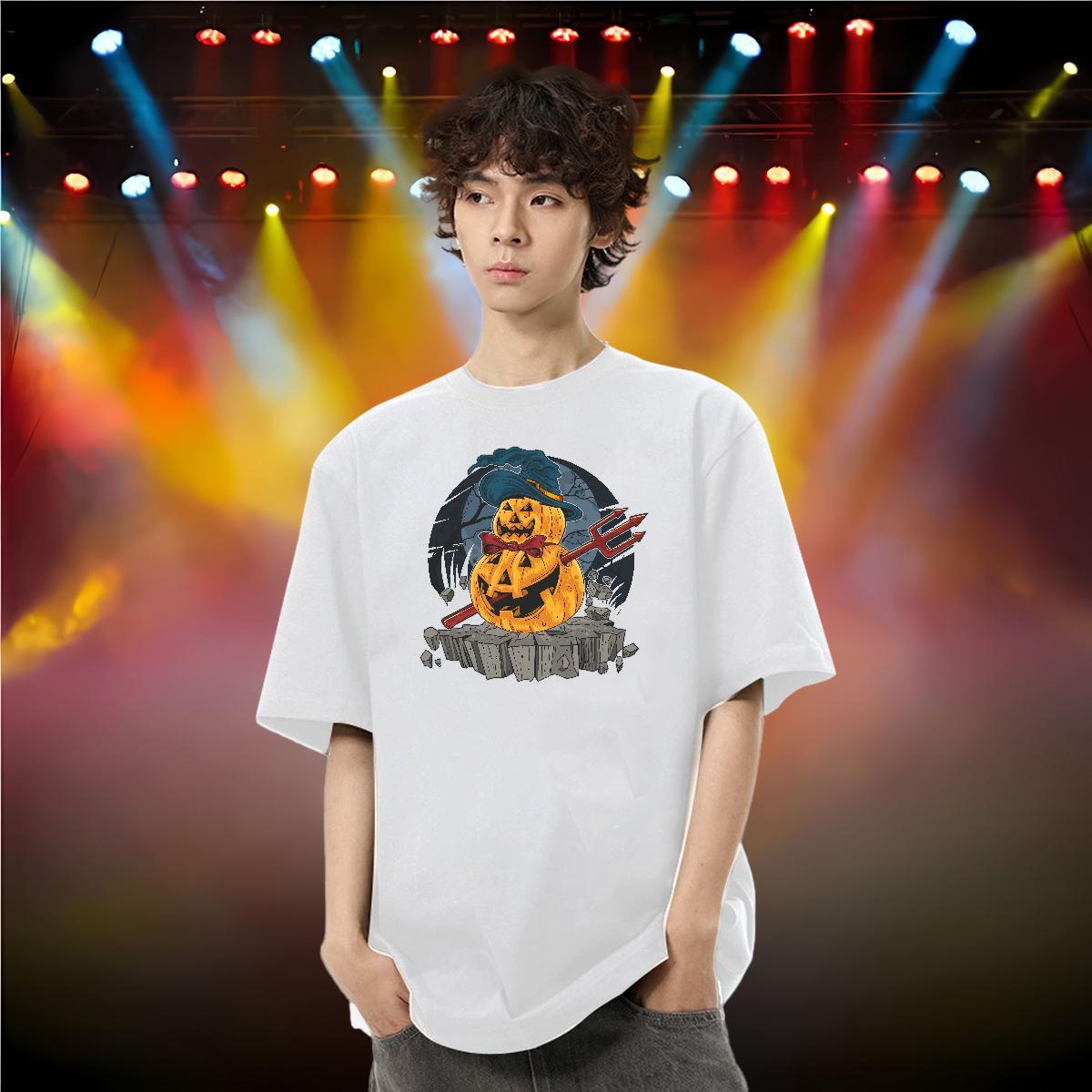 Classic T shirt 230g Pure Cotton Halloween Sport Tops Shirt Crew Neck Breathable Wholesale Men Clothes T-Shirt Cartoon Print