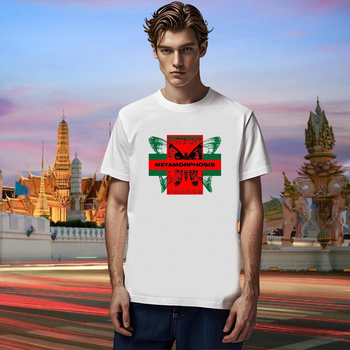 Fashion New Mens T Shirts 230g Cotton Butterfly Outdoor Tops Shirt Short Sleeve Soft Free Shipping Couples T Shirts Asian Size