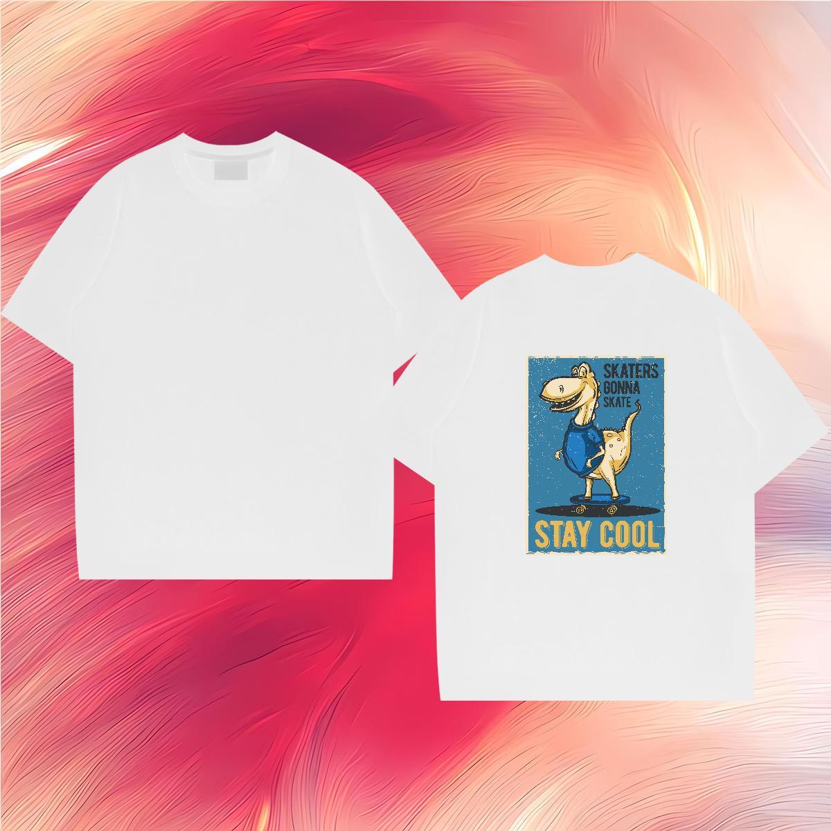 Classic Casual T shirt 230g Pure Cotton dinosaur Hip Hop Street Polos Round Neck Short Sleeve Loose Fit Men Tees Oversized