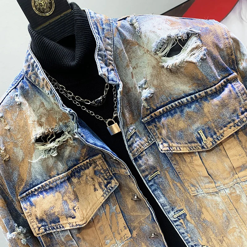 PFHQ Street Clothing Mens Denim Jacket Set Heavy Industry Wear High Quality Versatile Original Edge Avant garde Jeans Autumn 21Z2929240806