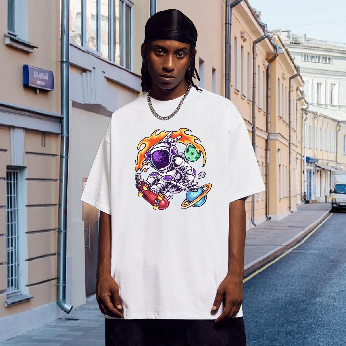 T Shirts Men 230g Pure Cotton cosmonaut Street Casual O Neck Short Sleeves Oversized 4XL Men Tees Classic Designer Tops Shirt