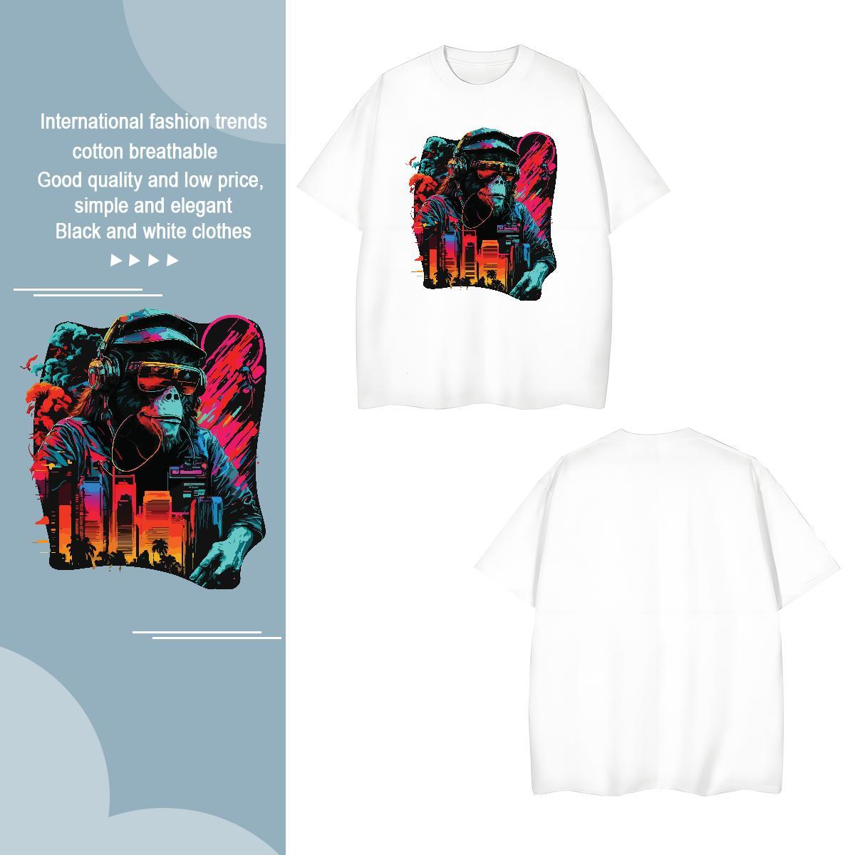 T shirt 230g 100% Cotton chimpanzee Home Outdoor Crew Neck Graphic Men Clothes T-Shirt Stylist Loose Fit Tees