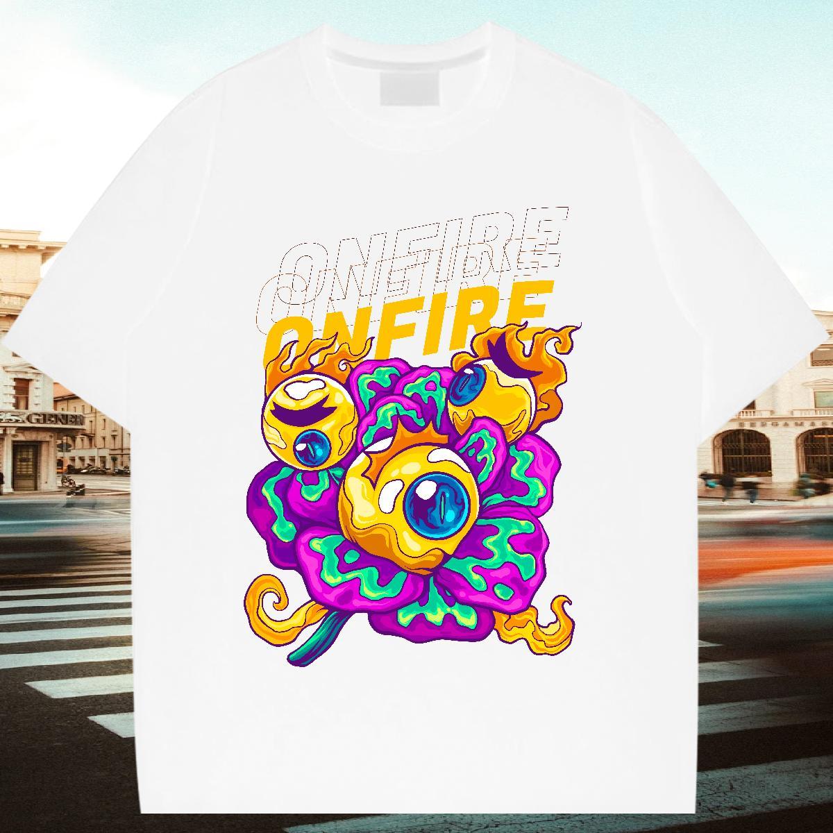 Loose Fit Men Tshirts 100% Cotton 230g High Street Hip Hop ET Customized Print Short Sleeve O-Neck Fashion Casual T Shirt For Man Wear