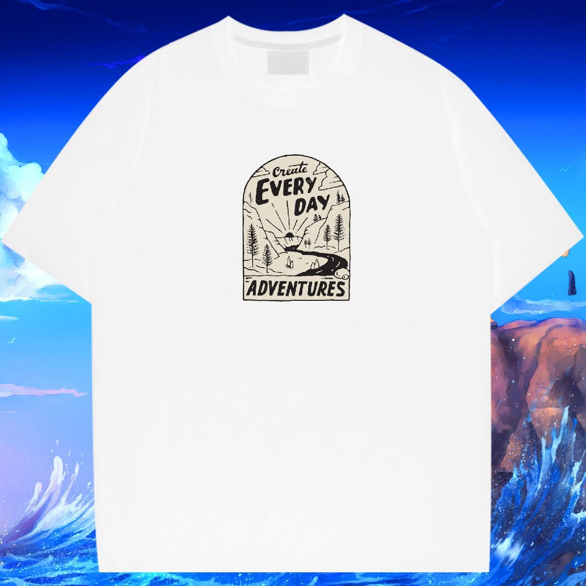 Cool Design Men Clothes T-Shirt 230g 100% Cotton Daily Outfit mountains Oversized 3XL 4XL Crew Neck Fashion Casual T Shirts Men Tee Shirt