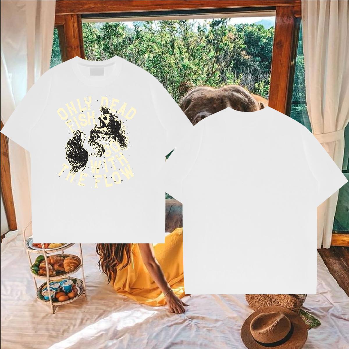 Designer Fashion Men T Shirts 100% Cotton 230g fish High Street Hip Hop Clothings O Neck Short Sleeves Brand Tshirt for Man Woman Oversized 3XL 4XL