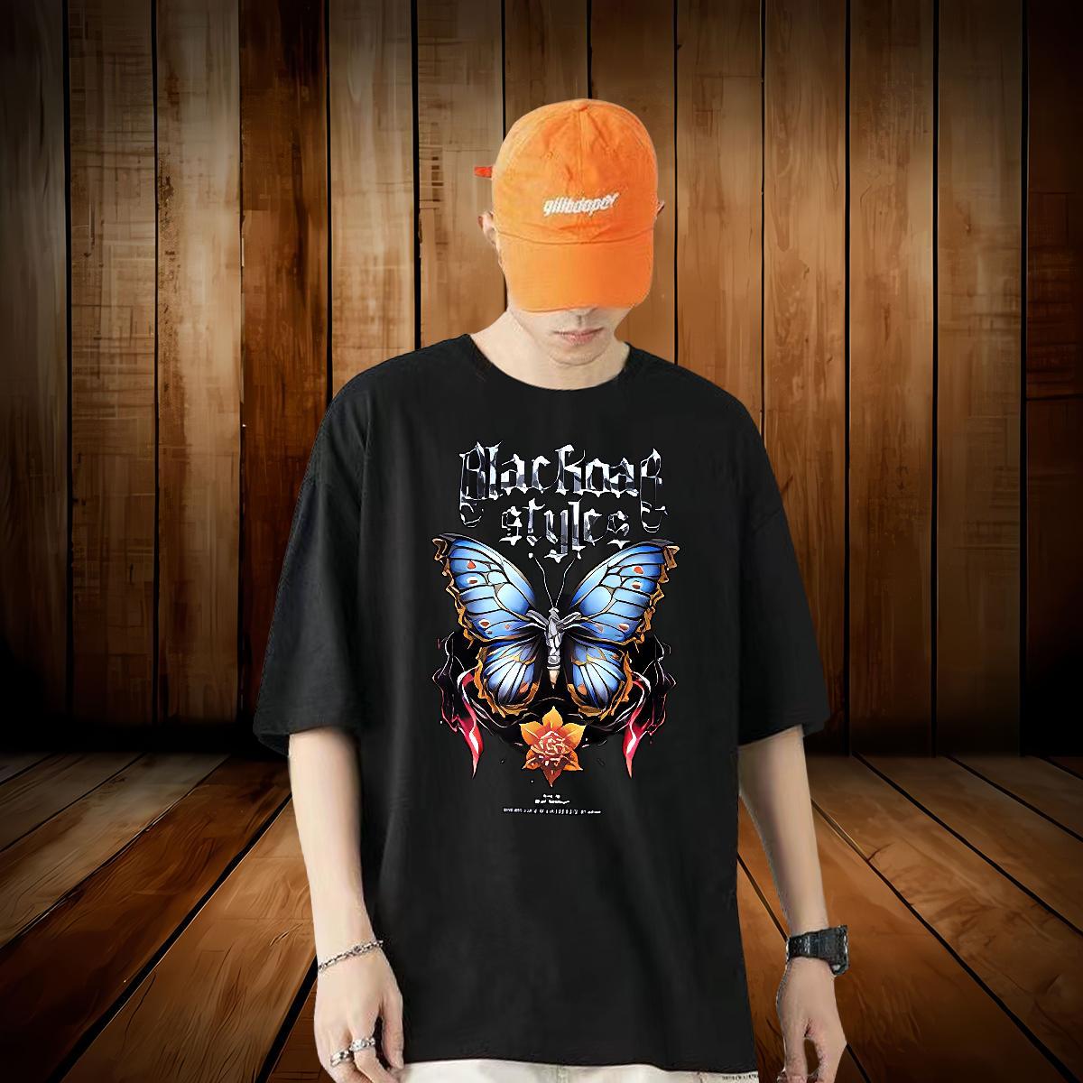 New Arrival Men T Shirts 230g Cotton Butterfly Outdoor Tops Shirt Breathable Short Sleeve Brand Men Tees DIY