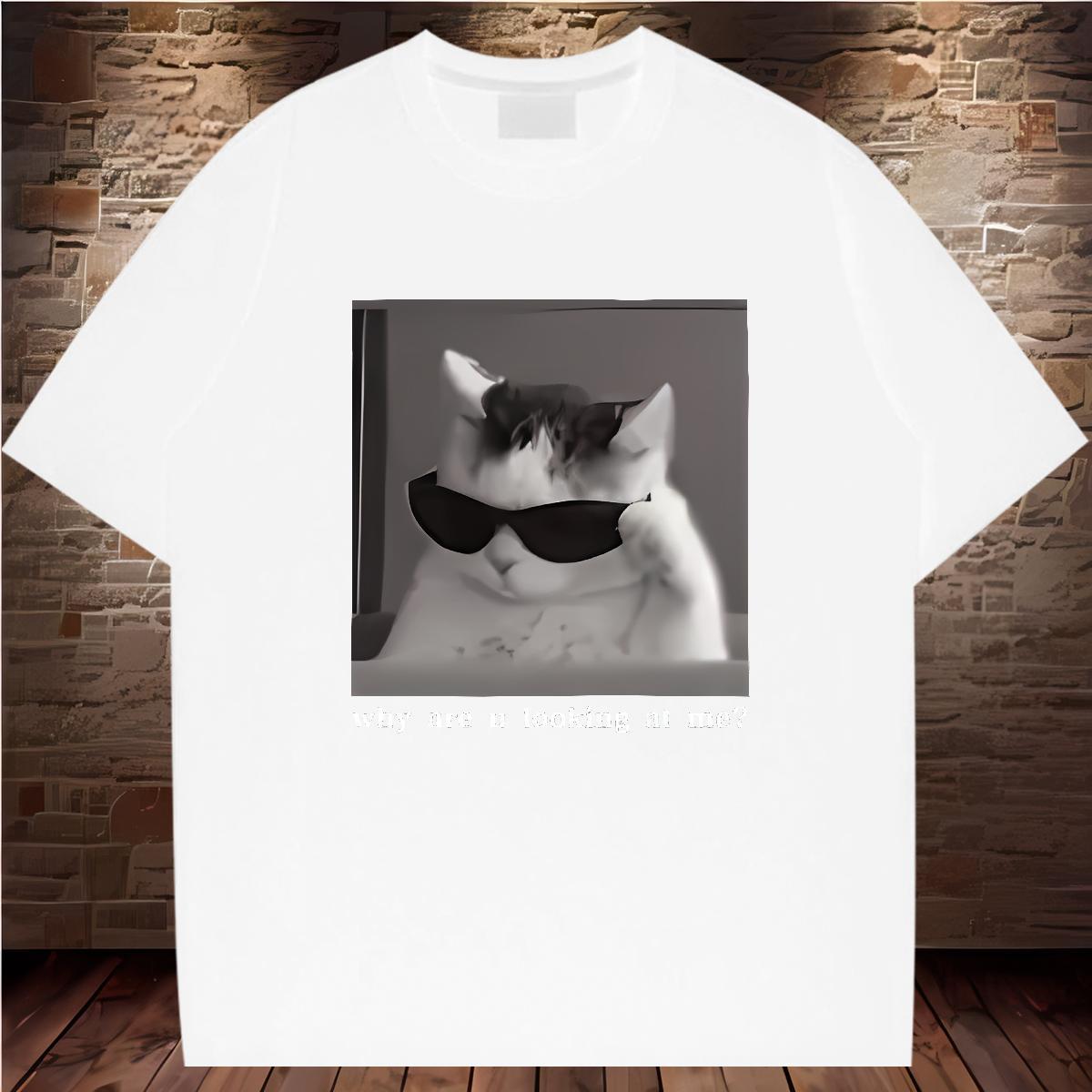 Man T Shirts 230g Pure Cotton cat Sport Short Sleeve Soft Anime Print Men Tees Classic Loose Fit Tops