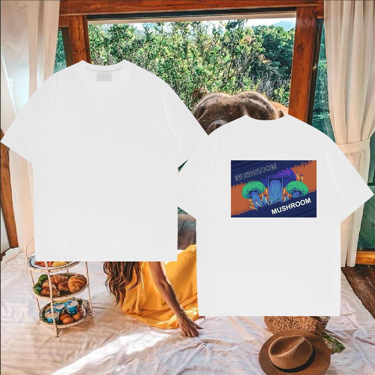 Fashion Designer T shirt 230g 100% Cotton mushroom Casual Beach Tops Tees Breathable Crew Neck Loose Fit Tshirt for Man Woman Custom Print Plus Size