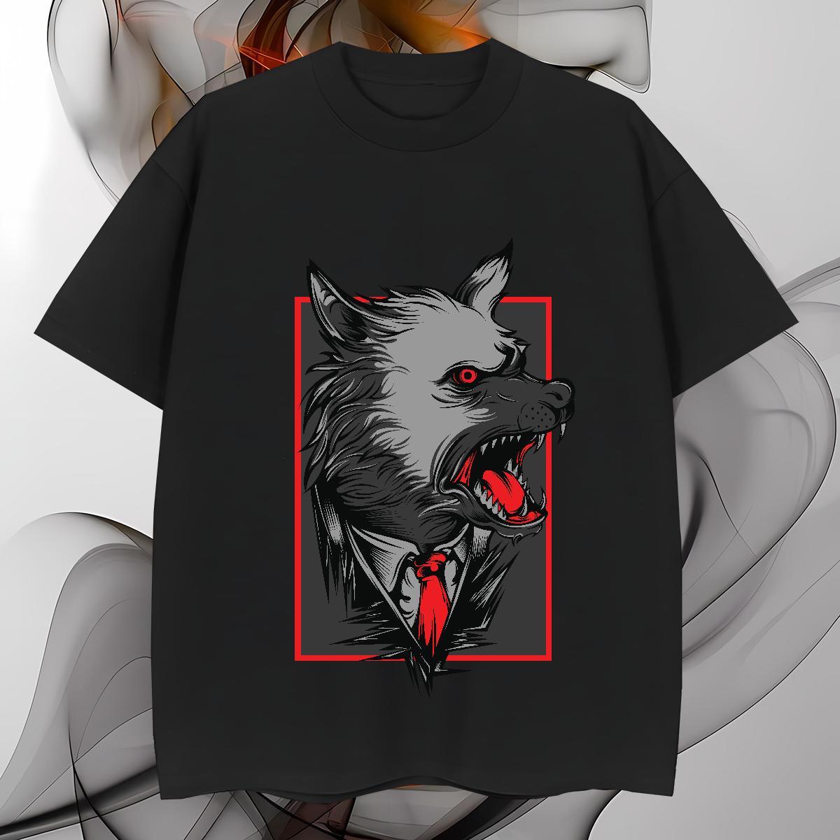 Stylist Men T Shirts 230g Pure Cotton wolf Hip Hop Tops Shirt Crew Neck High Quality Couples T Shirts White Plus Size