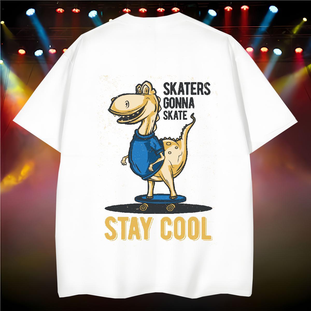 Casual New T Shirts Men 100% Cotton 230g dinosaur Street Wear Tee Shirt Breathable Crew Neck Free Shipping Men Tops Tees Oversized 3XL 4XL