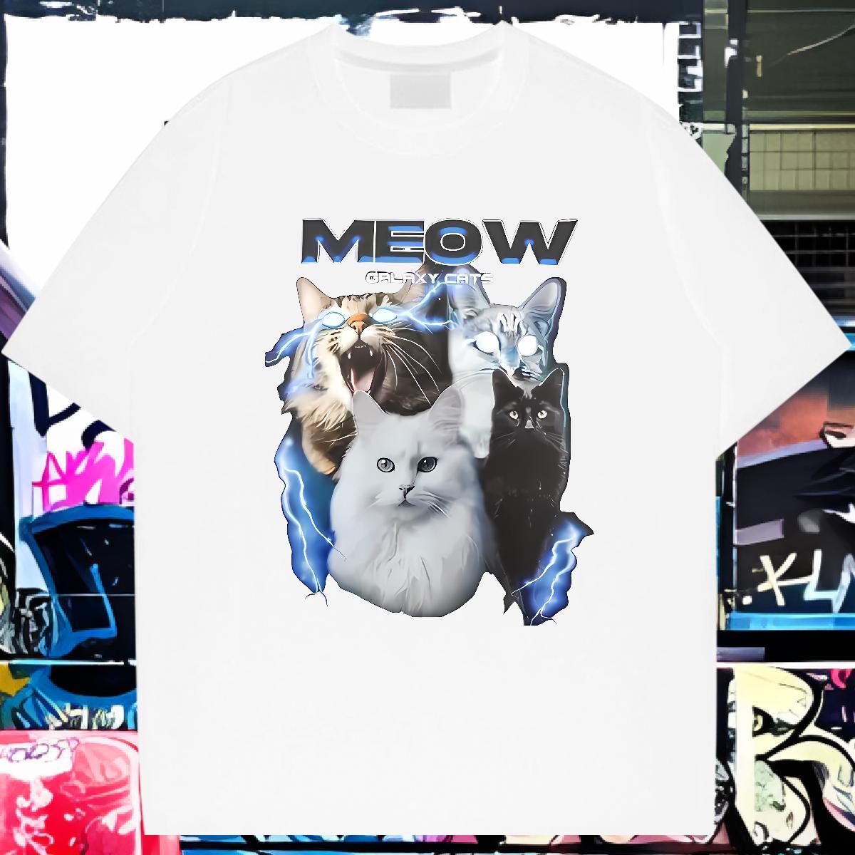 Fashion Casual T-Shirts 230g Pure Cotton cat Street Wear Tops Short Sleeve O-Neck Soft Men Tops Tees Custom Printing