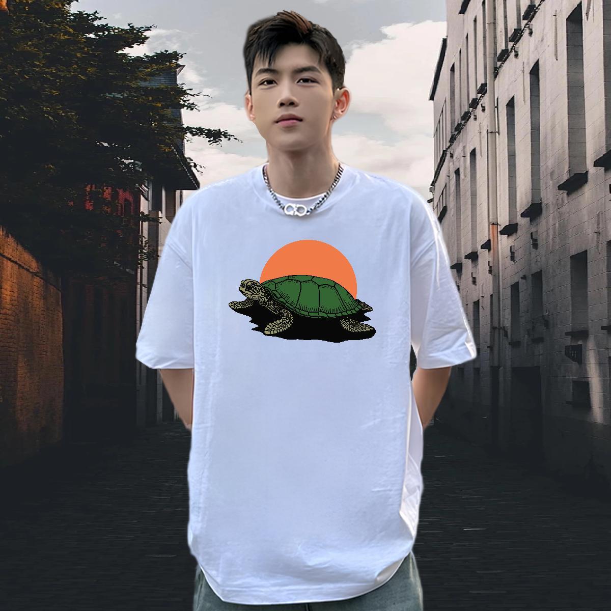 New Arrival T Shirts Men 230g 100% Cotton tortoise Outdoor Wear Crew Neck Breathable TOP Quality Men Tshirts Floral Print