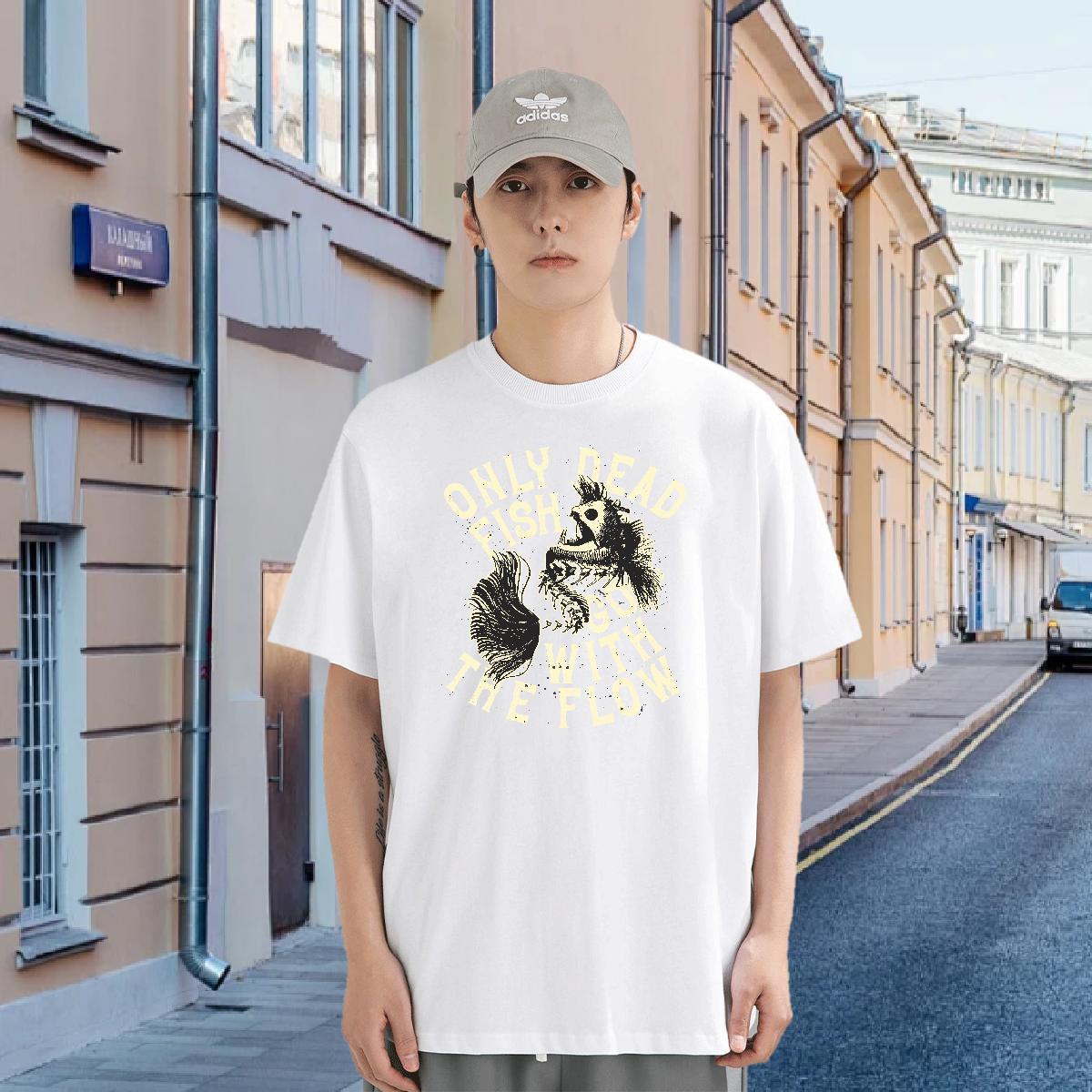 Mens T Shirts 230g Cotton fish Anime Printing Street Breathable Short Sleeve Customized Print Men Tops Tees New Arrival Popular Top Tees