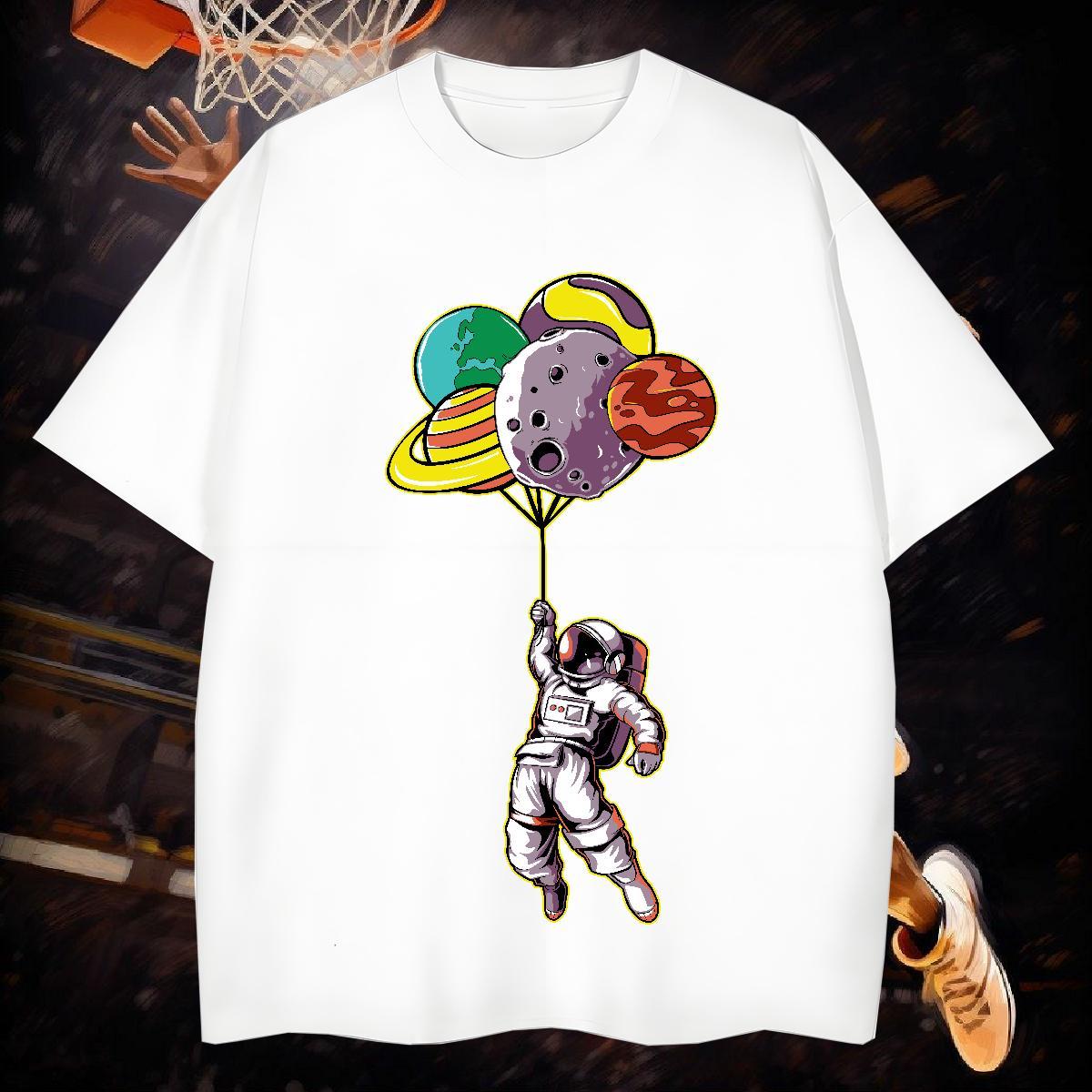 T-Shirts for Men 100% Cotton 230g universe Casual Beach Crew Neck Cartoon Print Tshirt for Man Woman Designer Cool Design Top Tees