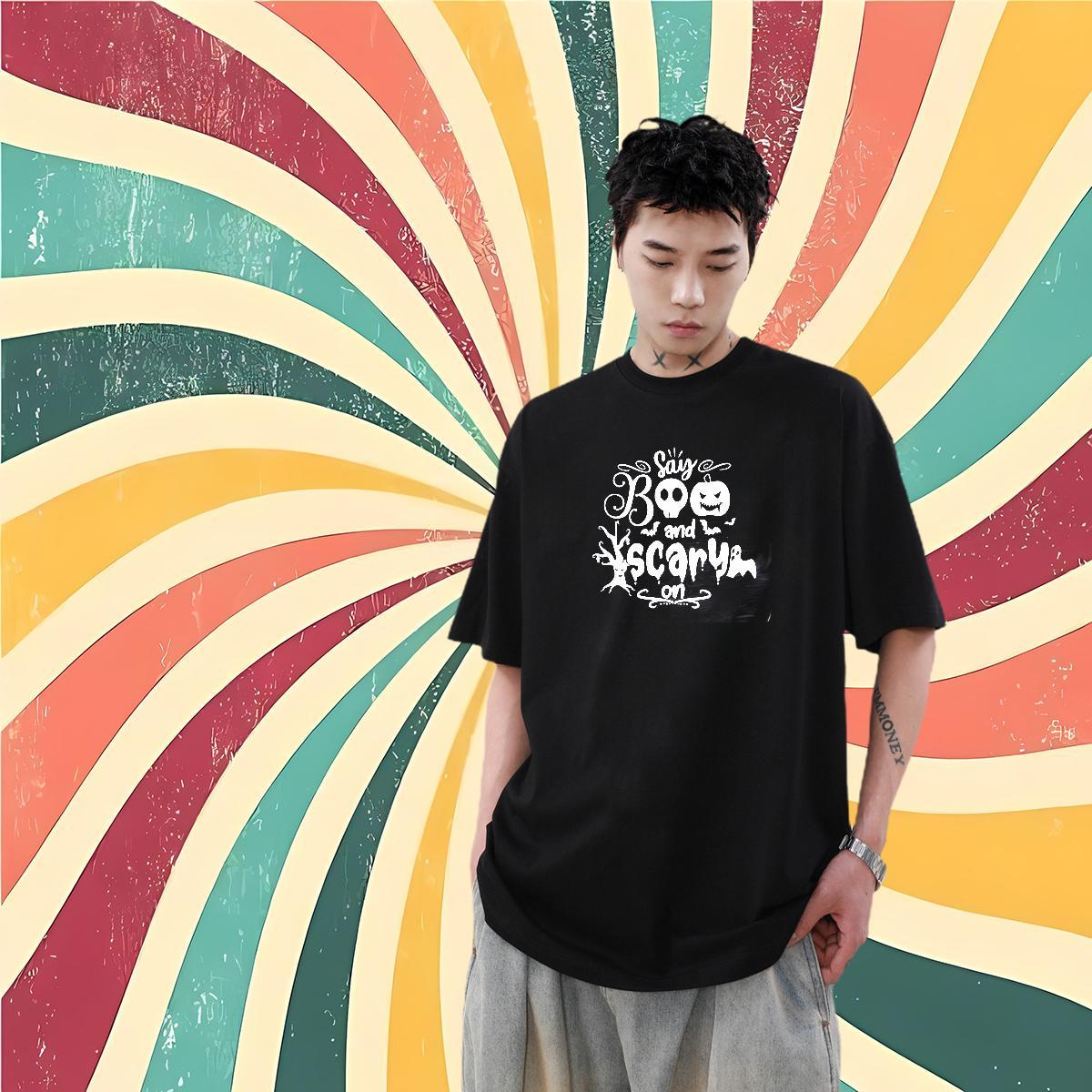 New Arrival T Shirt For Man 230g 100% Cotton halloween Hip Hop Street Top Tees Breathable Crew Neck Designer Men Clothes T-Shirt DIY Printed