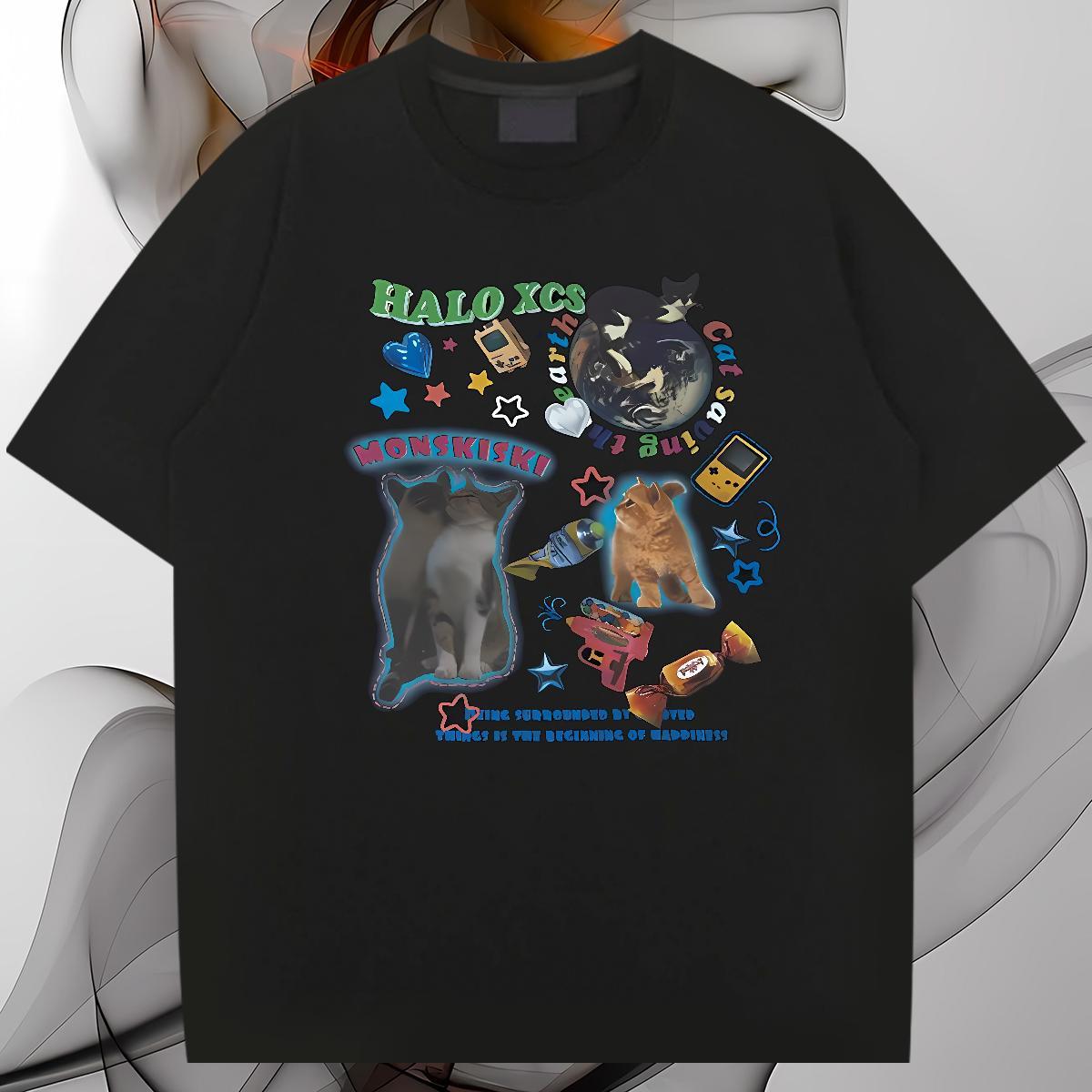 T-Shirts for Men 230g Cotton cat Casual Beach Pure Cotton Plus Size Cartoon Mens Tshirts Designer Fashion Wholesale Clothes