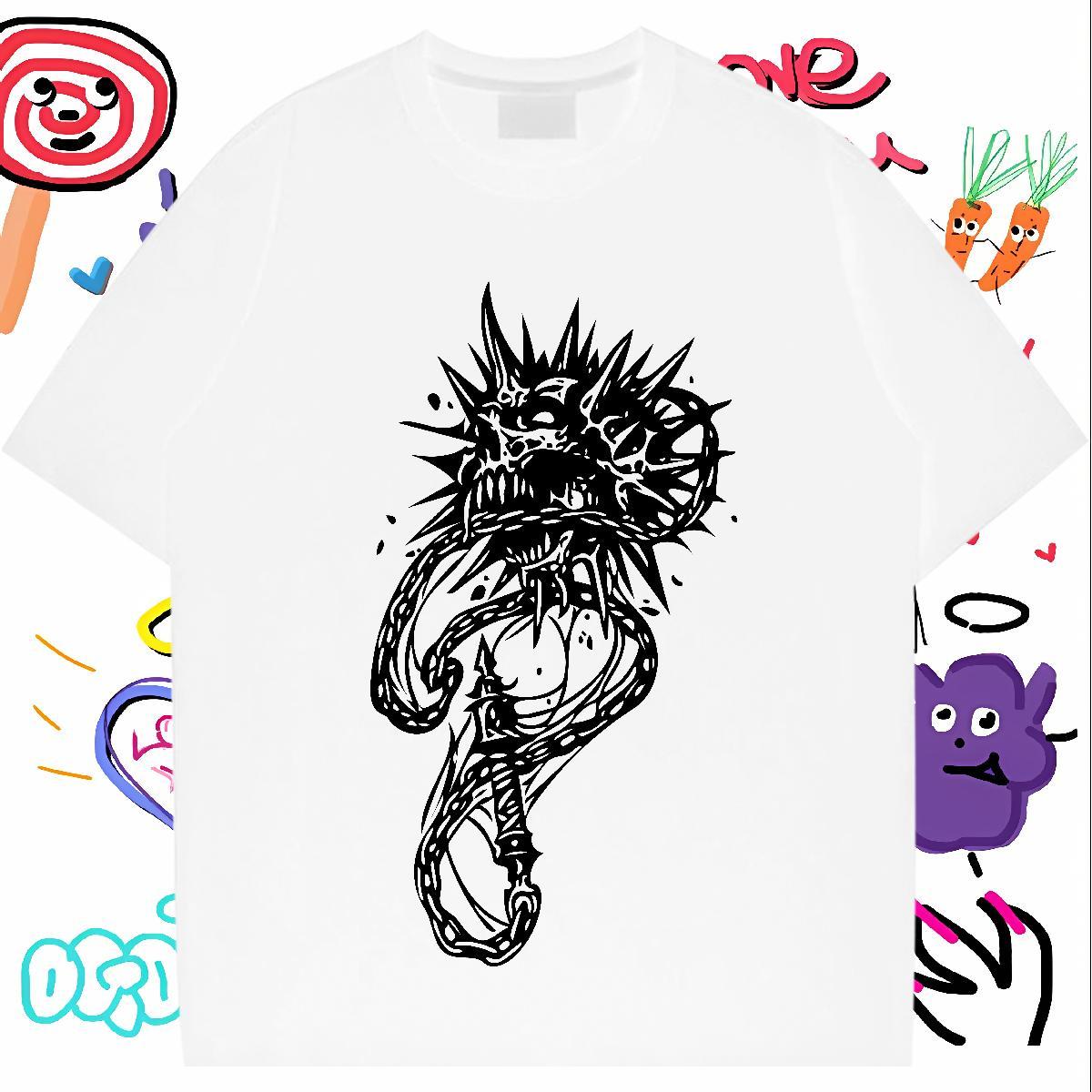 Fashion Casual T shirt skull Clothes 100% Cotton 230g Street wear Hip Hop Popular DIY Anime Round Neck Short Sleeve Men Tops Tees
