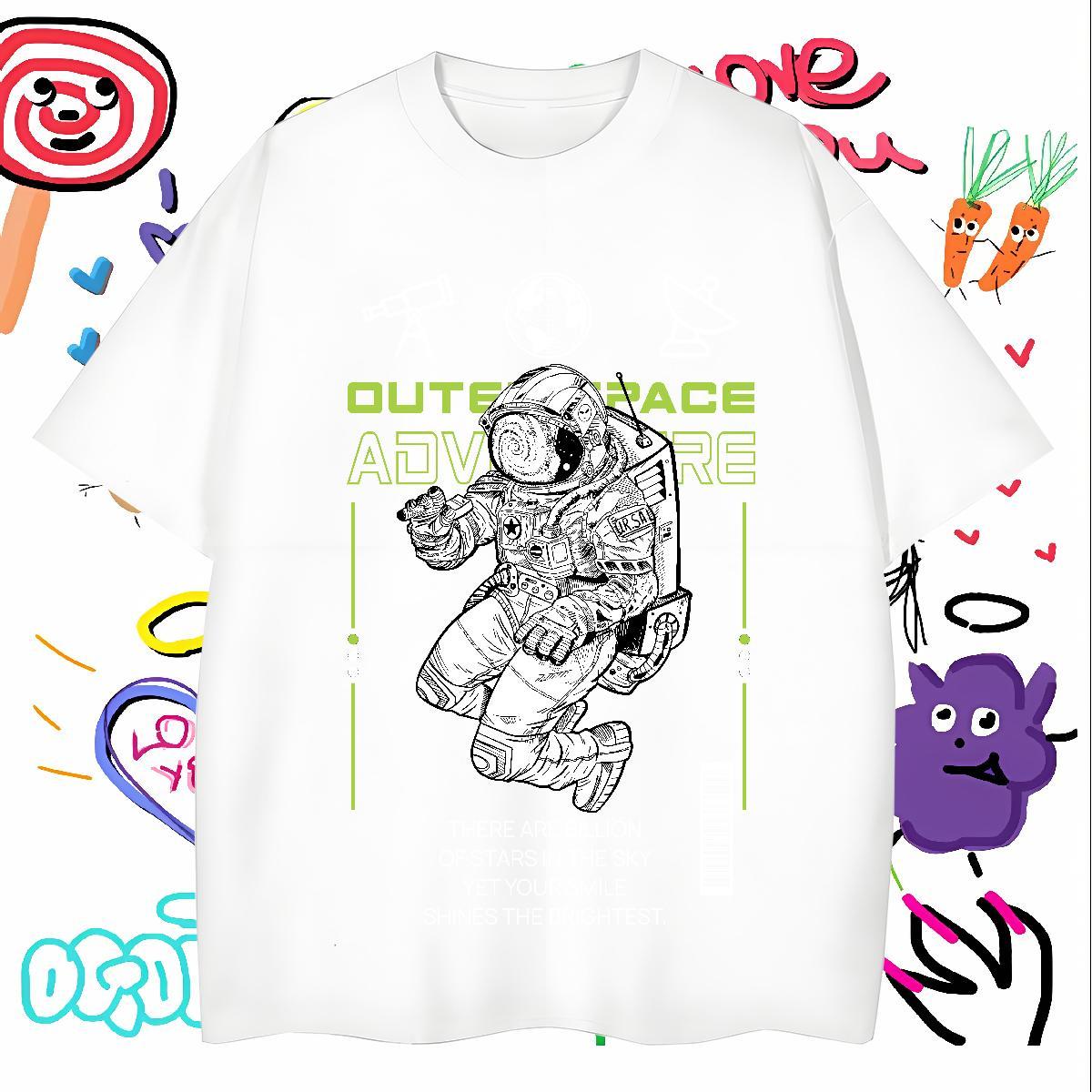 T Shirts Men 100% Cotton 230g universe Home Outdoor Breathable Soft Black White Men Clothes T-Shirt DIY Unisex Tops