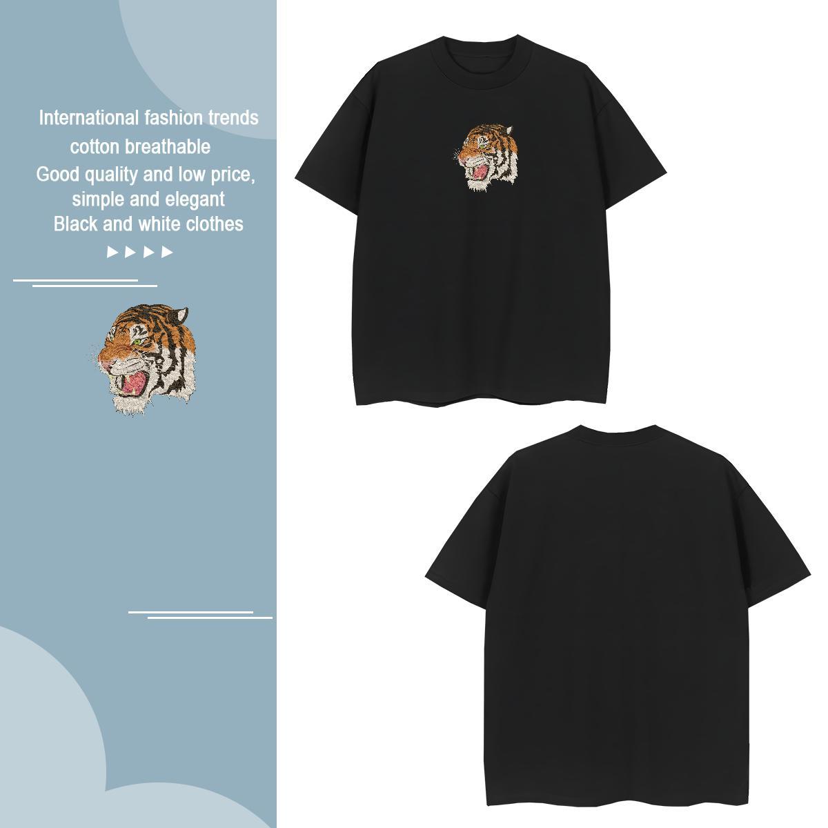 T Shirt For Man 230g Cotton tiger Anime Printing Street Breathable Short Sleeve Asian Size Mens Tshirts Classic Casual Cool Design Polos