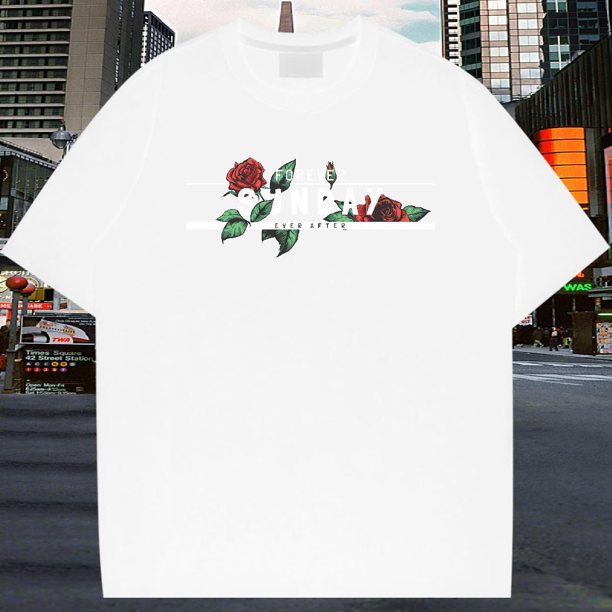 T shirt 100% Cotton 230g ROSE Daily Wear O-Neck Short Sleeve Cartoon Print Tshirt for Man Woman Classic Popular Tops Shirt