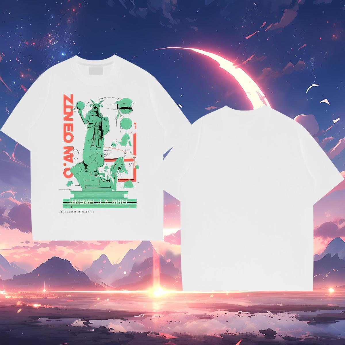 Brand Men T Shirts 230g 100% Cotton the Statue of Liberty Street Wear Tee Shirt Short Sleeve O-Neck High Quality Men Tees Plus Size Custom