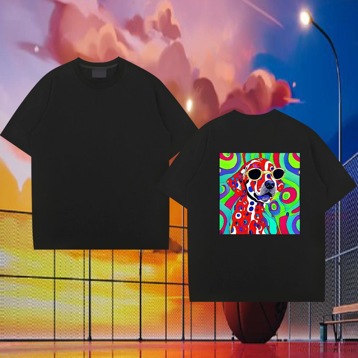 Classic T-Shirts 230g Cotton dog Street Wear Polos O-Neck Short Sleeve Soft Men Tops Tees Cartoon Print