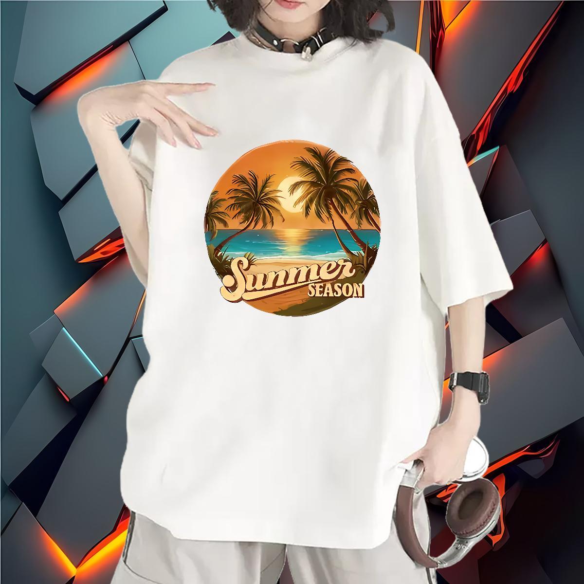 Free Shipping Womens T Shirts Comfortable Woman Tshirt Skull beach Sports Street Wear 230g Pure Cotton Fashion Tops Shirt