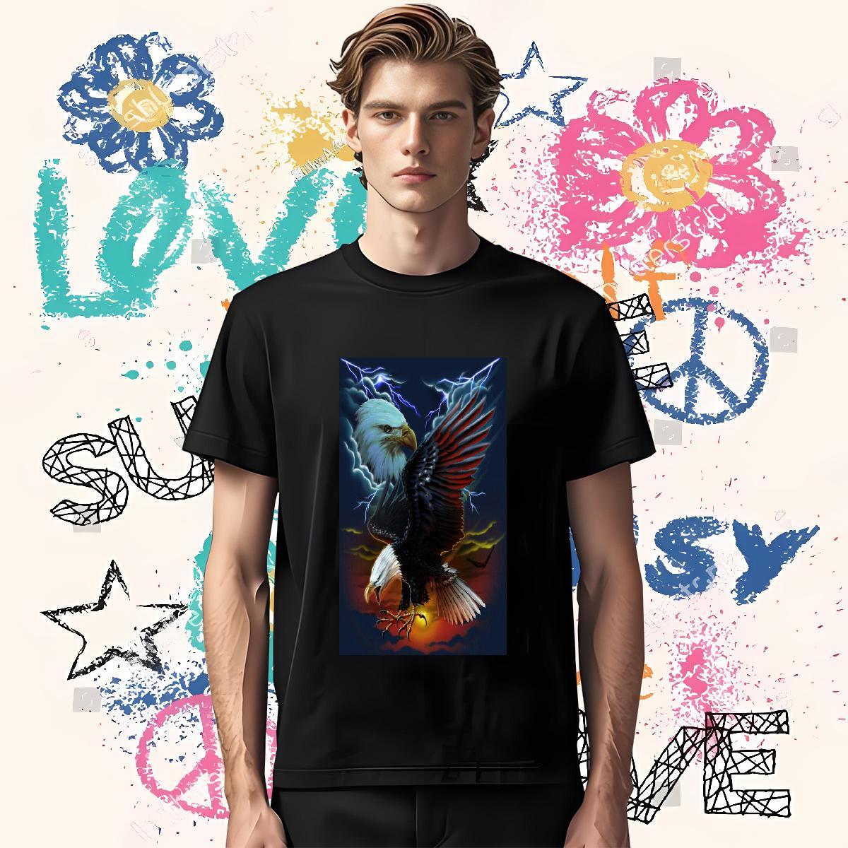 Wholesale T Shirt For Man 230g Pure Cotton eagle Summer Casual Tops Breathable Short Sleeve Popular Men Clothes T-Shirt DIY