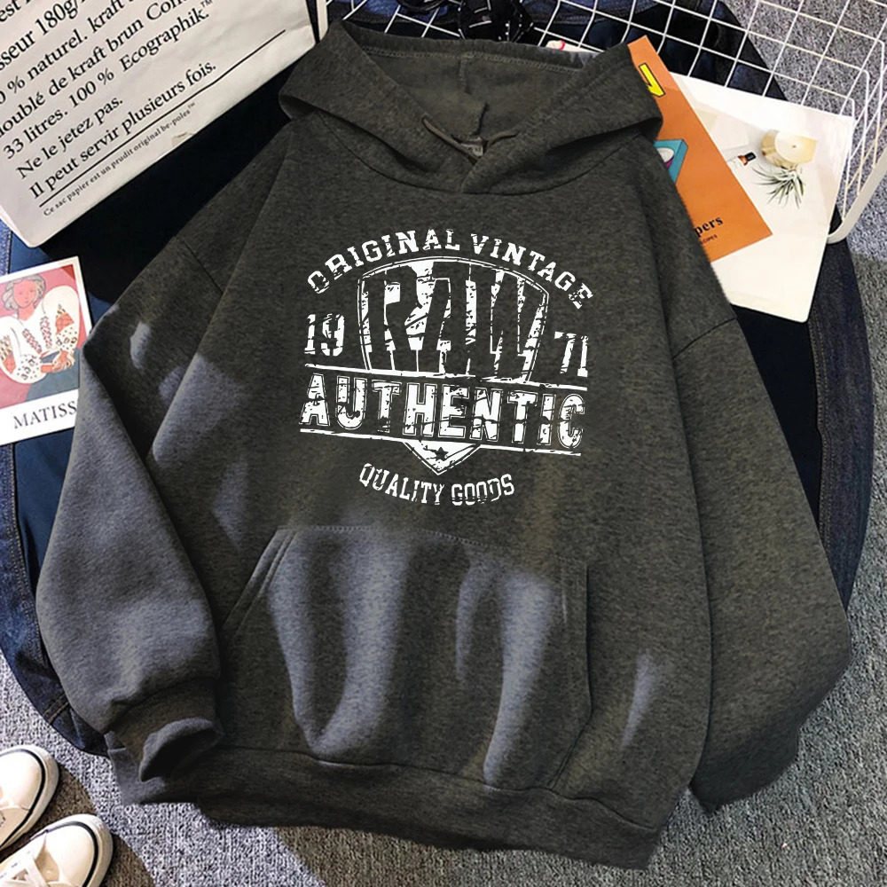 Original Vintage 1971 Raw Ahthentic Hoody Women Crewneck Hip Hop Sweatshirt Autumn Casual Clothing Female Fleece Loose Hoodie 240806