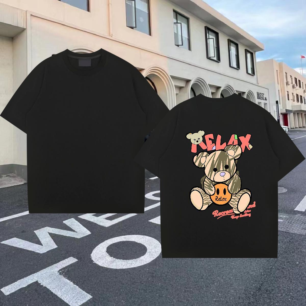 Fashion Design T Shirts Men 230g Pure Cotton bear Anime Printing Street Clothes Crew Neck TOP Quality Men Clothes T-Shirt DIY Printed