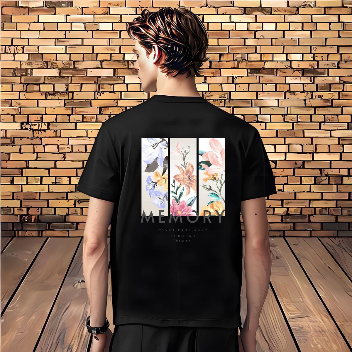 T Shirt For Man 230g Pure Cotton flower Hip Hop Short Sleeve Soft Anime Print Men Tops Tees Fashion Designer High Quality Clothes