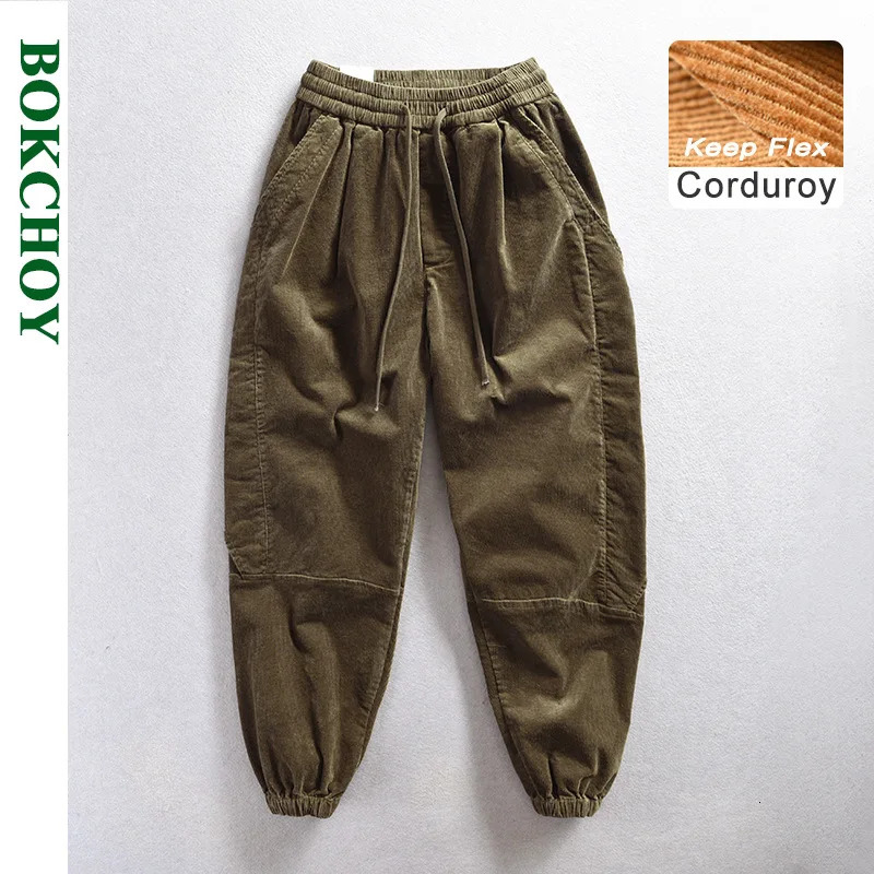Autumn and Winter Cotton Cargo Corduroy Mens Pants Comfortable Soft Retro Street Safari Style Trousers AZ643 240806