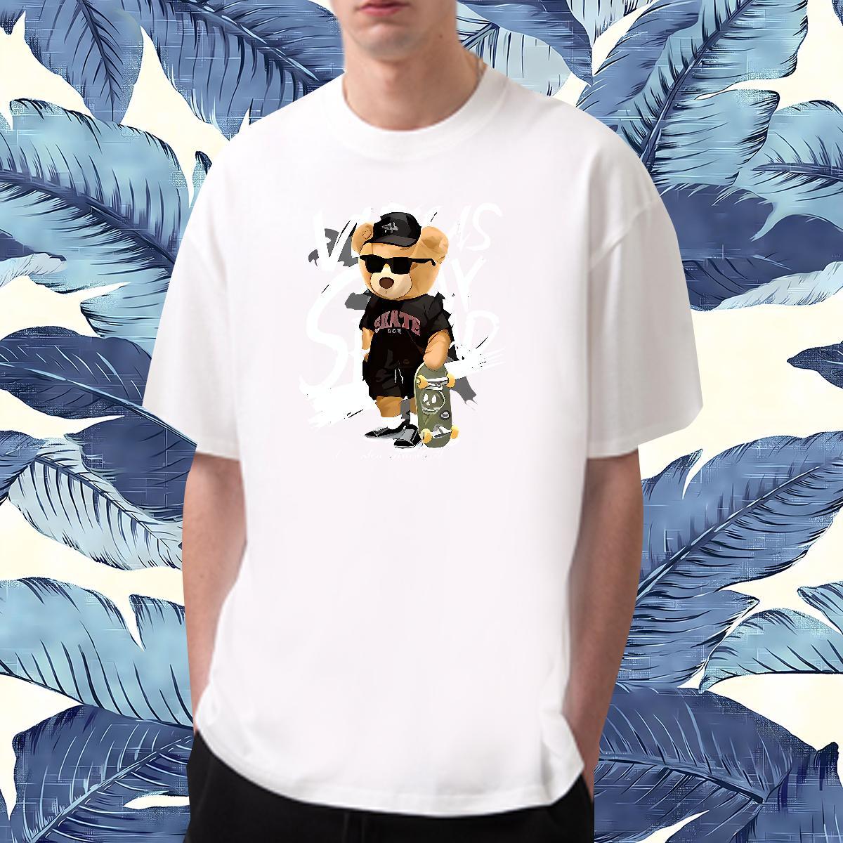 2024 Designer Man T Shirts 100% Cotton 230g bear Street Casual Tshirts O-Neck Short Sleeve TOP Quality Tshirt for Man Woman Floral Print