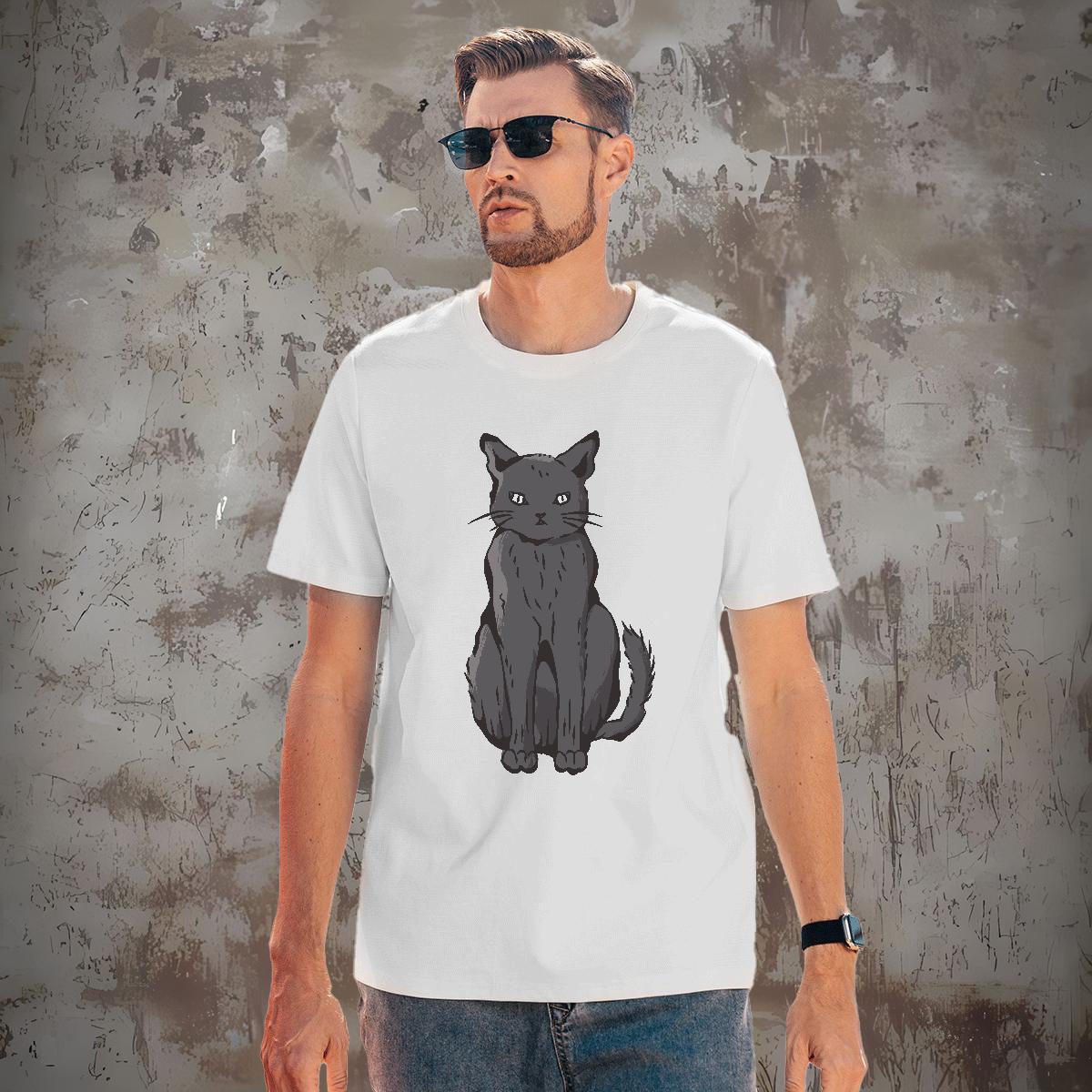 Fashion New Mens T Shirts 230g 100% Cotton cat Daily Wear Clothings Breathable Short Sleeve Unisex Tshirt for Man Woman Graphic