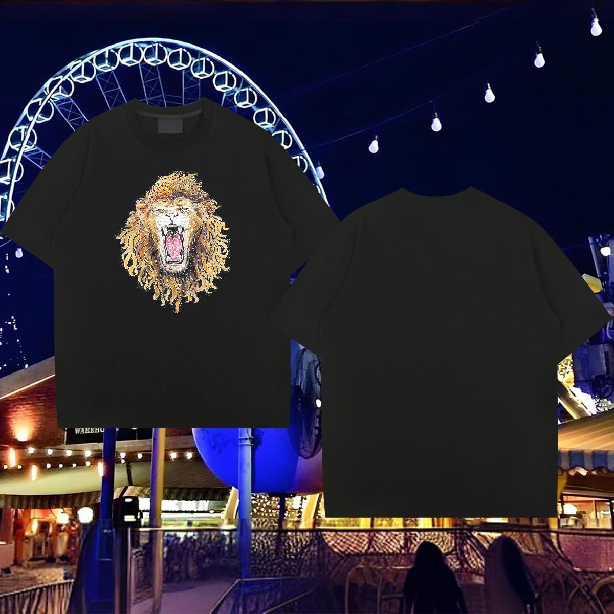 Brand Man T Shirts 230g Cotton lion Summer Casual Wear Round Neck Short Sleeve Cool Tshirts DIY Anime