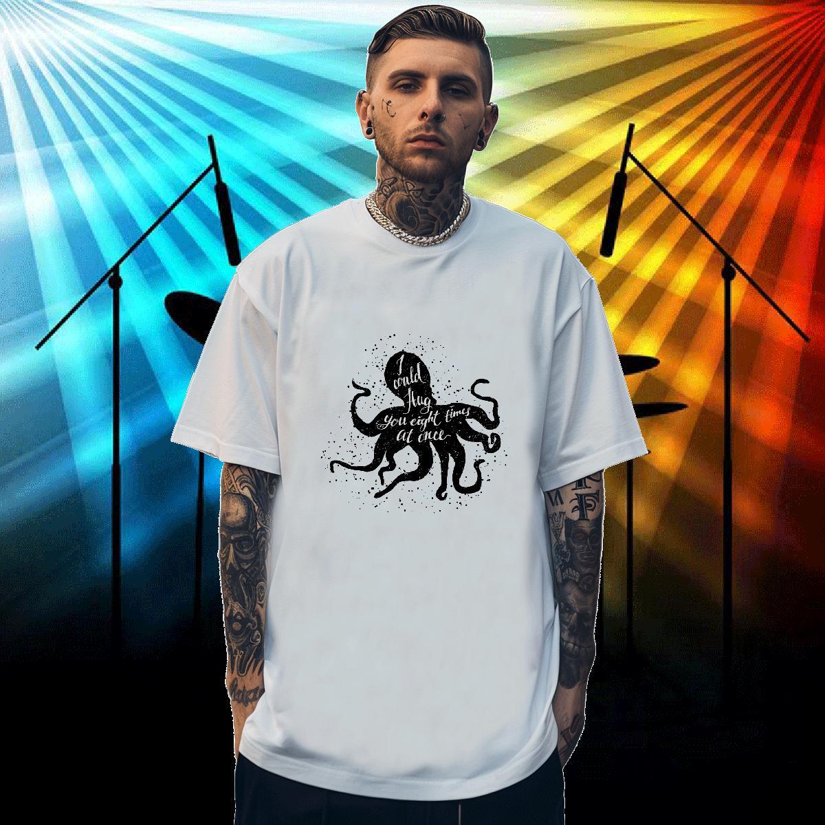 Wholesale T Shirt For Man 100% Cotton 230g octopus Daily Outfit Tops Breathable Short Sleeve Free Shipping Men Tees DIY