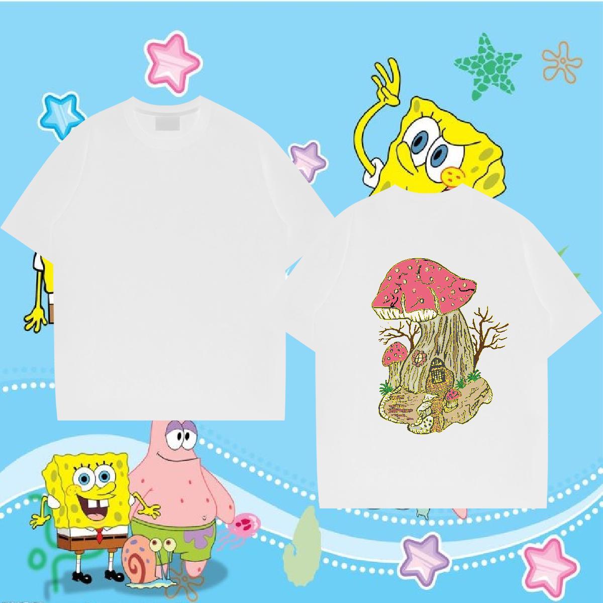 2024 DIY T Shirts Men 230g 100% Cotton mushroom Beach Clothings Breathable Crew Neck Comfortable Couples T Shirts Custom Cartoon