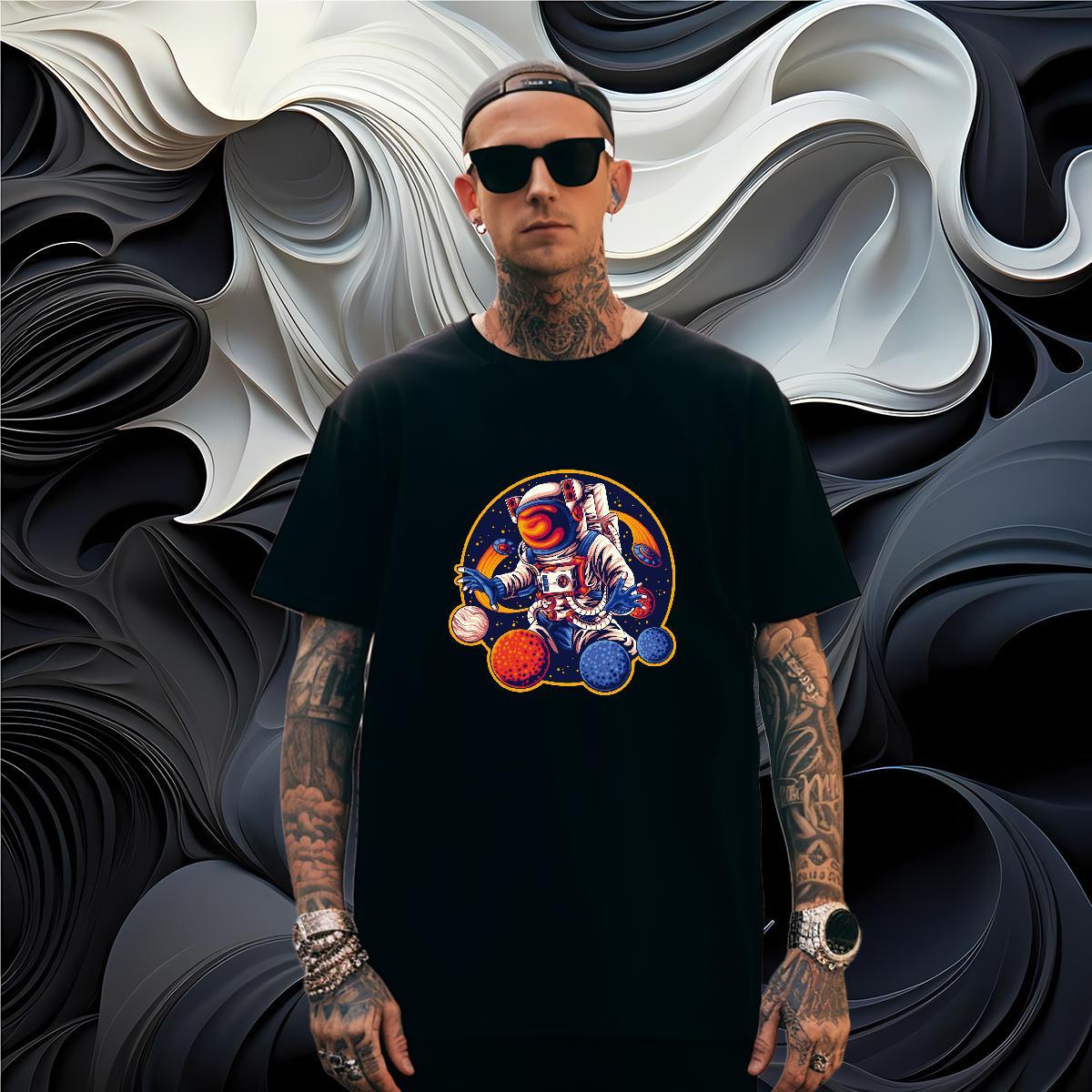 T Shirts Men 230g Pure Cotton cosmonaut Casual Breathable Crew Neck Custom Print Plus Size Men Tops Tees Classic Casual Popular Tee Shirt