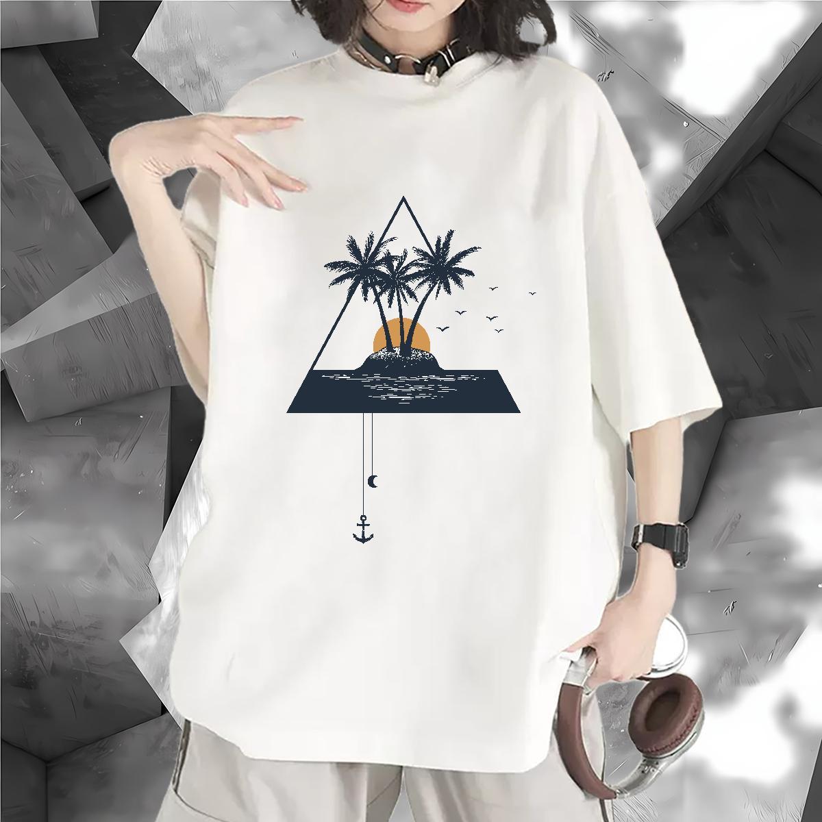 Unisex Woman T Shirts Crew Neck Breathable Womens Tshirts Custom Print Oversized sea Beach 100% Cotton 230g Brand Clothes Shirt