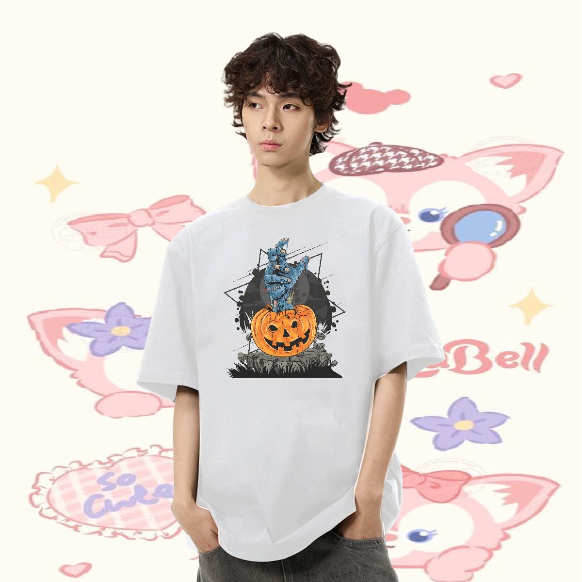 Fashion Design Man T Shirts 230g 100% Cotton pumpkin Spring Summer Tshirts Breathable Crew Neck Loose Fit Tshirt for Man Woman Asian Size