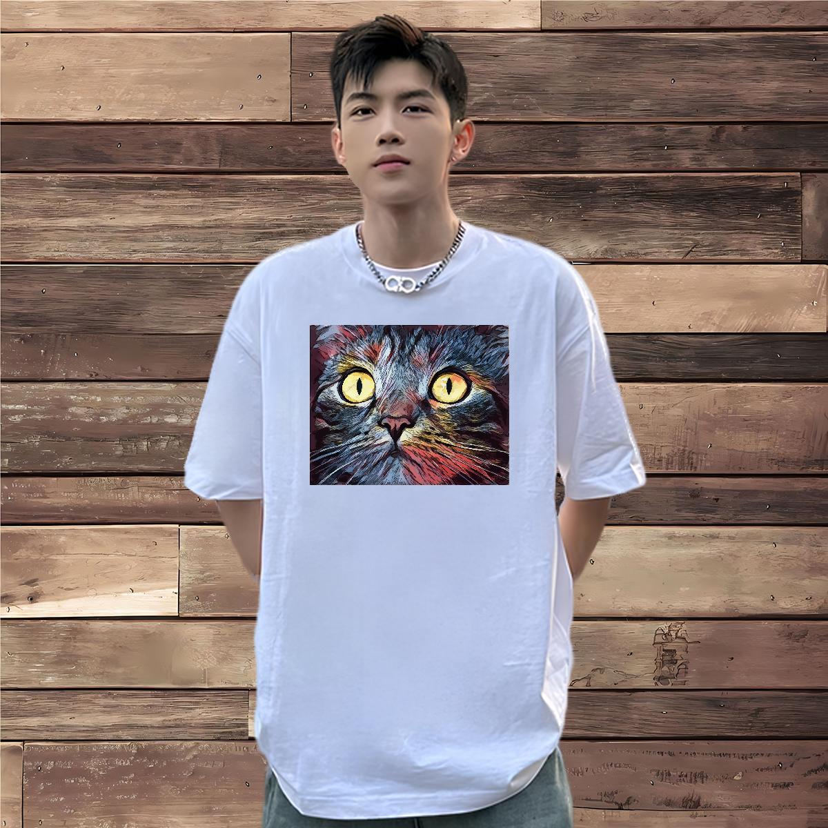 Fashion Mens T Shirts 230g Pure Cotton cat Home Outdoor Tees Short Sleeve O-Neck Brand Couples T Shirts Floral Print